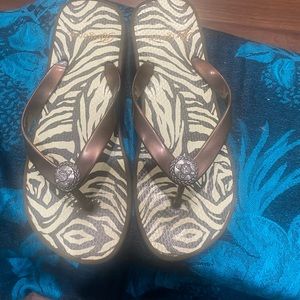 Bronze/brown zebra print sole Bejeweled Brighton Flip Flop Sandals